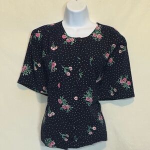 D-77 Alfred Dunner PLUS SIZE‎ 16 Blue Floral & Dot Short Sleeve Blouse